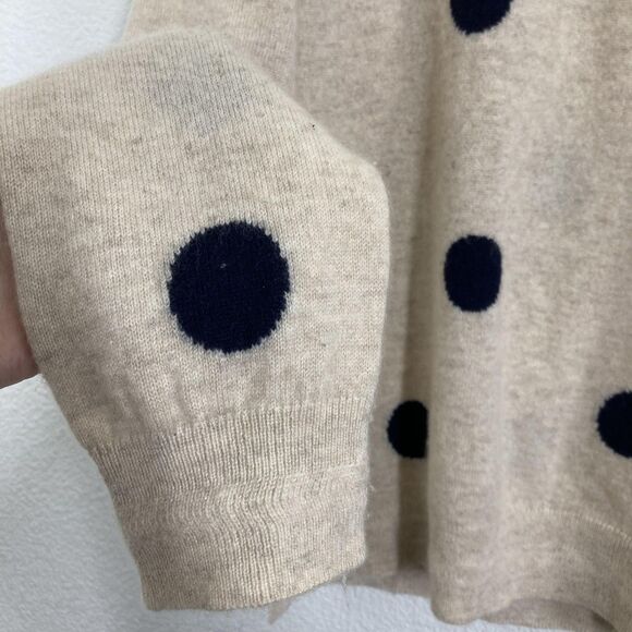 Boden Sweater Womens Large Beige Navy Polka Dot Cashmere Crewneck Knit Pullover - Picture 7 of 16